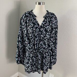 Lane Bryant Blouse Womens 22/24 Floral Long Sleeve Tunic Top Plus Shirt